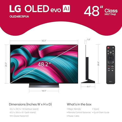 LG 48 Inch Class OLED evo AI 4K C5 Series Smart TV w/Dolby Atmos  Dolby Vision  HDR10  AI Super Upscaling 4K  Filmmaker Mode  Wow Orchestra  Alexa Built in  OLED48C5PUA  2025 