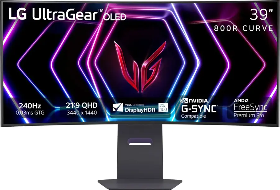 LG   UltraGear 39" OLED Curved WQHD 240Hz 0 03ms FreeSync and NVIDIA G SYNC Compatible Gaming Monitor with HDR400   Black