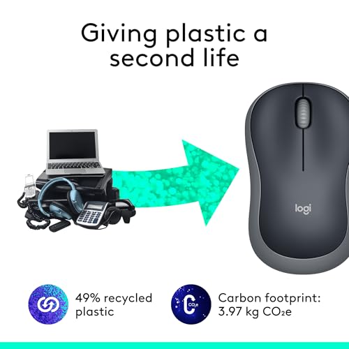 Logitech M185 Wireless Mouse  2 4GHz with USB Mini Receiver  12 Month Battery Life  1000 DPI Optical Tracking  Ambidextrous PC/Mac/Laptop   Swift Grey