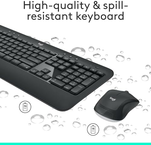 Logitech MK540 Advanced Wireless Keyboard and Mouse Combo for Windows  2 4 GHz Unifying USB Receiver  Multimedia Hotkeys  3 Year Battery Life  for PC  Laptop