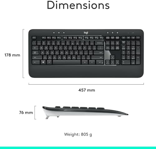 Logitech MK540 Advanced Wireless Keyboard and Mouse Combo for Windows  2 4 GHz Unifying USB Receiver  Multimedia Hotkeys  3 Year Battery Life  for PC  Laptop