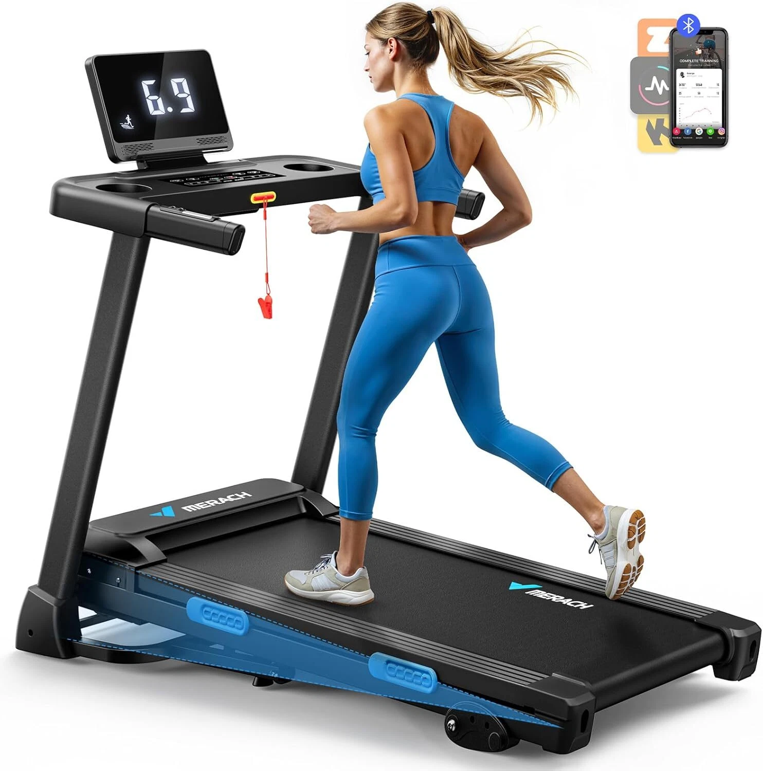 MERACH Foldable Incline Treadmill 7 5MPH Quiet for Home Double Deck Technology