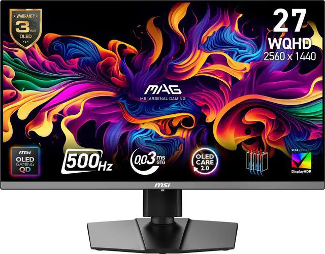 MSI 27" 500 Hz QD OLED 2560 x 1440 QHD  Gaming Monitor FreeSync  AMD Adaptive Sync  MAG 272QP MAG 272QP QD OLED X50