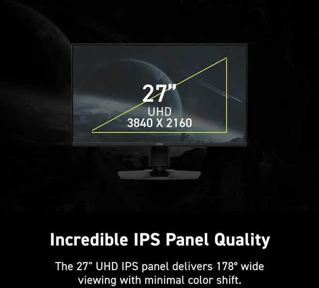 MSI MAG 275UPD E14 27 inch 3840 x 2160  UHD  Gaming Monitor  288Hz  Adaptive Sync  Dual Mode  Rapid IPS  VESA DisplayHDR400  HDMI  DisplayPort  VESA Mountable  Tilt  Height Adjustable  1ms  Black