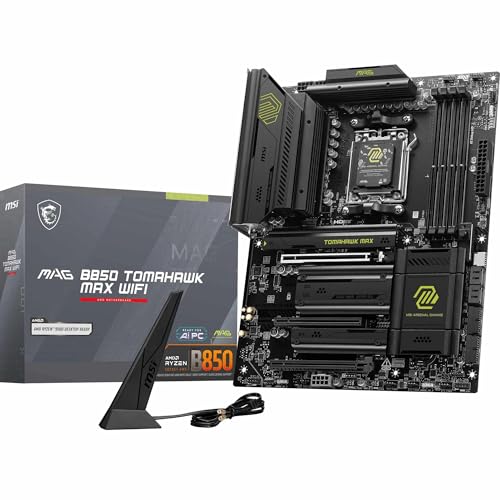 MSI MAG B850 Tomahawk MAX WiFi Motherboard  ATX   Supports AMD Ryzen 9000/8000 / 7000 Processors  AM5 80A SPS VRM  DDR5 Memory Boost 8400  MT/s  OC   PCIe 5 0 x16  M 2 Gen5  Wi Fi 7  5G LAN