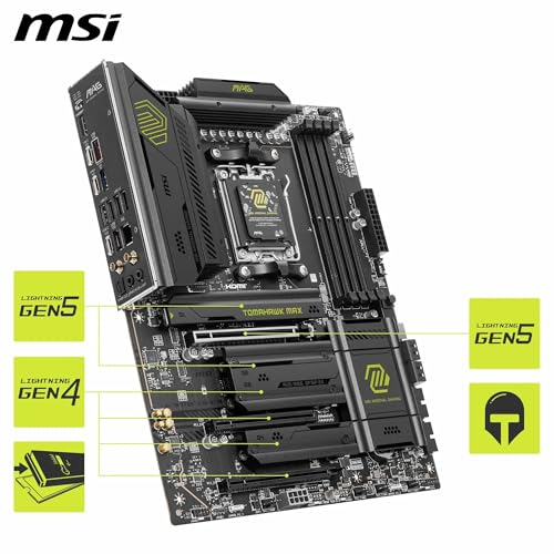MSI MAG B850 Tomahawk MAX WiFi Motherboard  ATX   Supports AMD Ryzen 9000/8000 / 7000 Processors  AM5 80A SPS VRM  DDR5 Memory Boost 8400  MT/s  OC   PCIe 5 0 x16  M 2 Gen5  Wi Fi 7  5G LAN