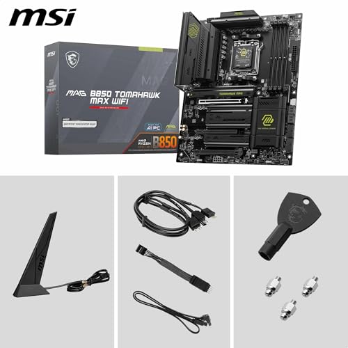 MSI MAG B850 Tomahawk MAX WiFi Motherboard  ATX   Supports AMD Ryzen 9000/8000 / 7000 Processors  AM5 80A SPS VRM  DDR5 Memory Boost 8400  MT/s  OC   PCIe 5 0 x16  M 2 Gen5  Wi Fi 7  5G LAN