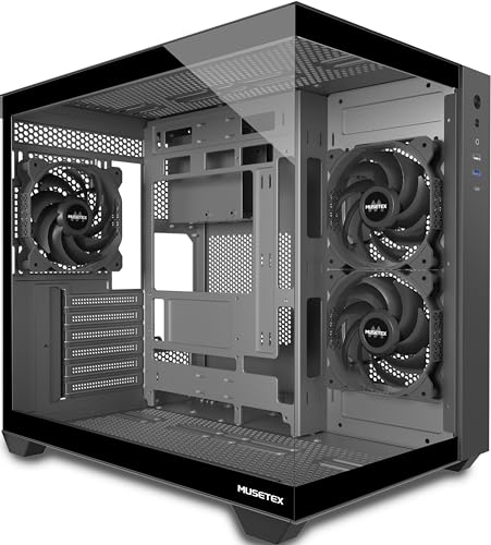 MUSETEX ATX PC Case  3 x 120mm Fans Pre Installed  360MM RAD Support  270  Full View Tempered Glass Gaming PC Case with Type C  Mid Tower ATX Computer Case  Black  Y6