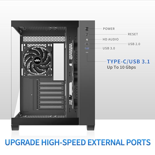 MUSETEX ATX PC Case  3 x 120mm Fans Pre Installed  360MM RAD Support  270  Full View Tempered Glass Gaming PC Case with Type C  Mid Tower ATX Computer Case  Black  Y6