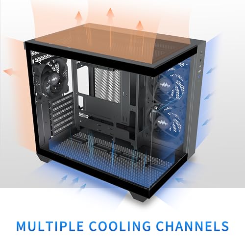 MUSETEX ATX PC Case  3 x 120mm Fans Pre Installed  360MM RAD Support  270  Full View Tempered Glass Gaming PC Case with Type C  Mid Tower ATX Computer Case  Black  Y6