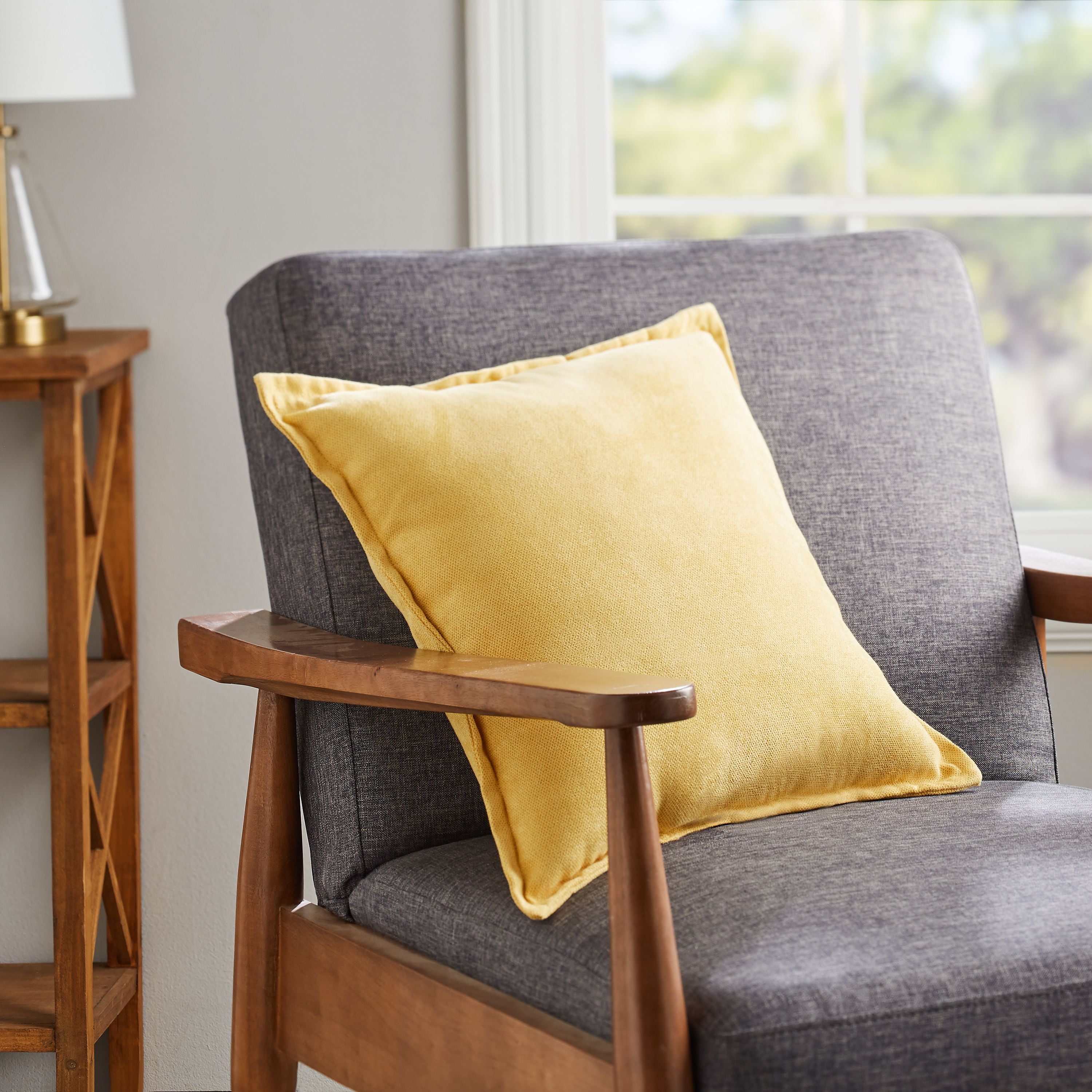Mainstays Faux Suede Solid Decorative Throw Pillow  18" x 18"  Square  Yellow  Single Pillow