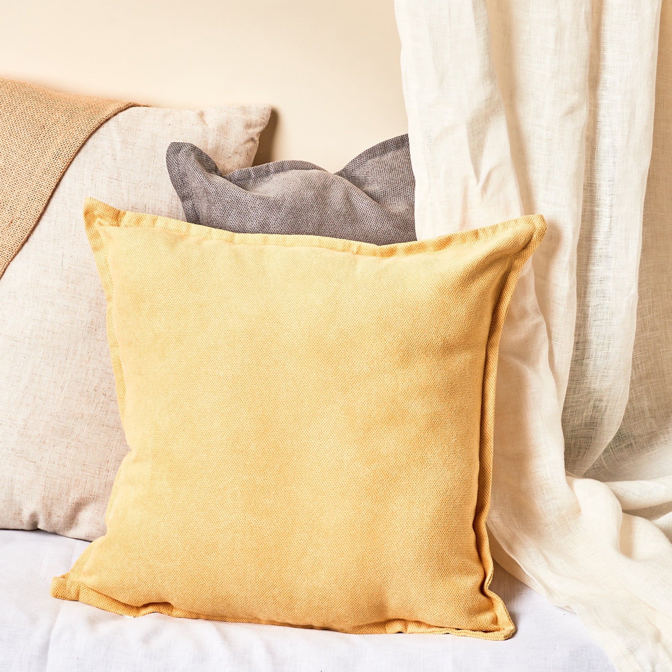 Mainstays Faux Suede Solid Decorative Throw Pillow  18" x 18"  Square  Yellow  Single Pillow