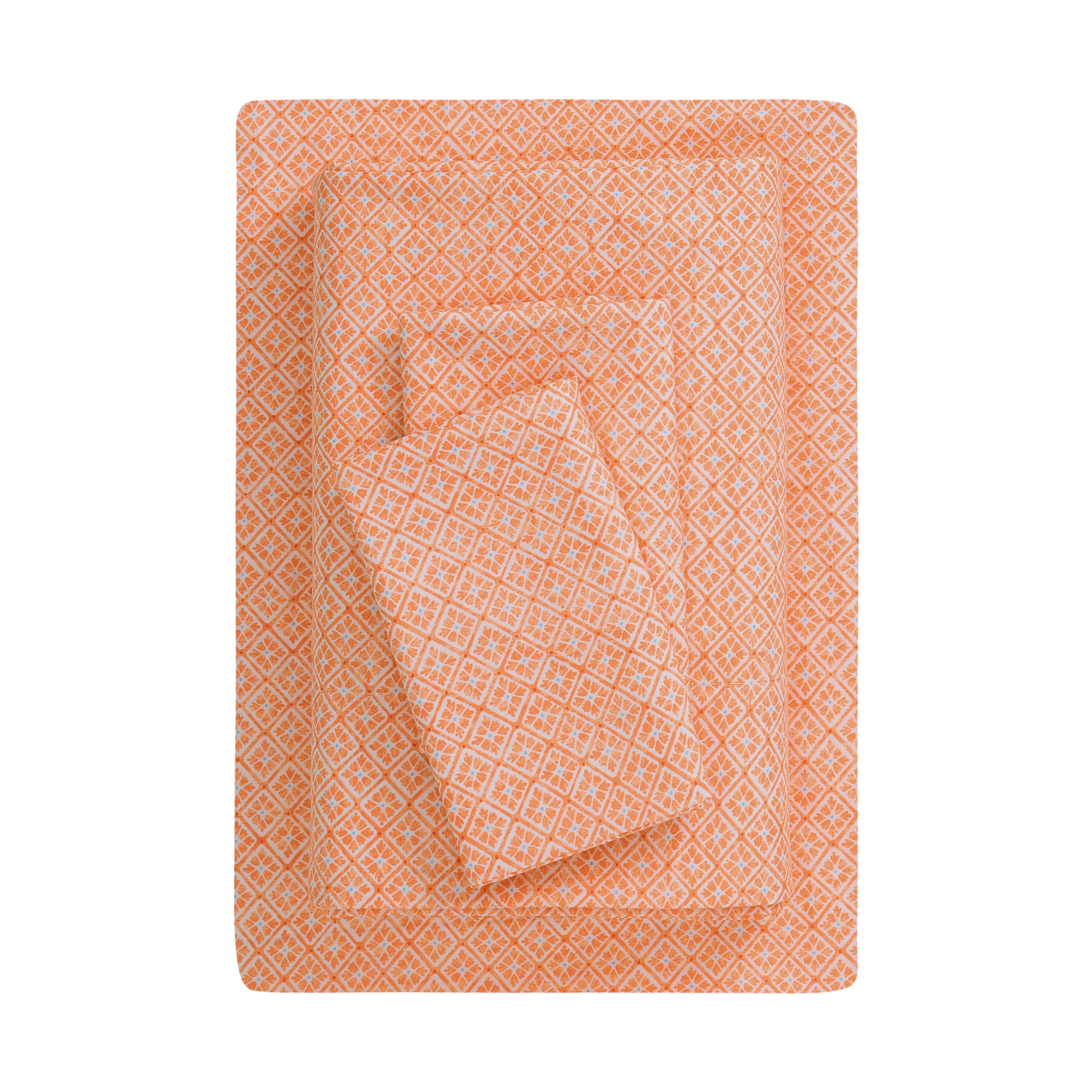 Mainstays by Becky G  & Alejandra 4 Piece Orange Warm Geo Super Soft Brushed Microfiber Bed Sheet Set  Full