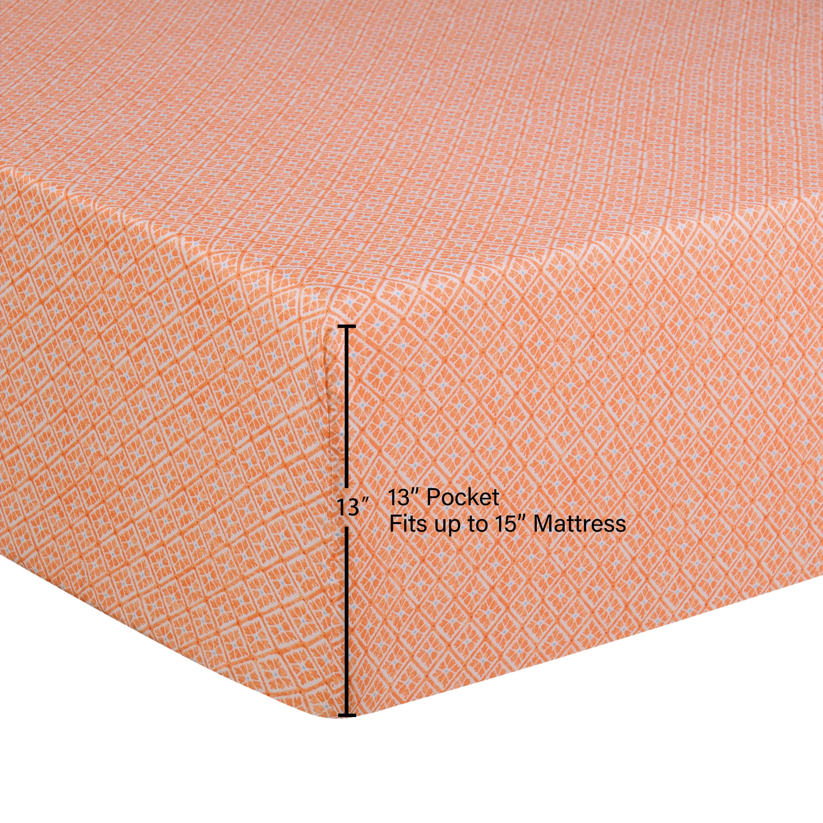 Mainstays by Becky G  & Alejandra 4 Piece Orange Warm Geo Super Soft Brushed Microfiber Bed Sheet Set  Full