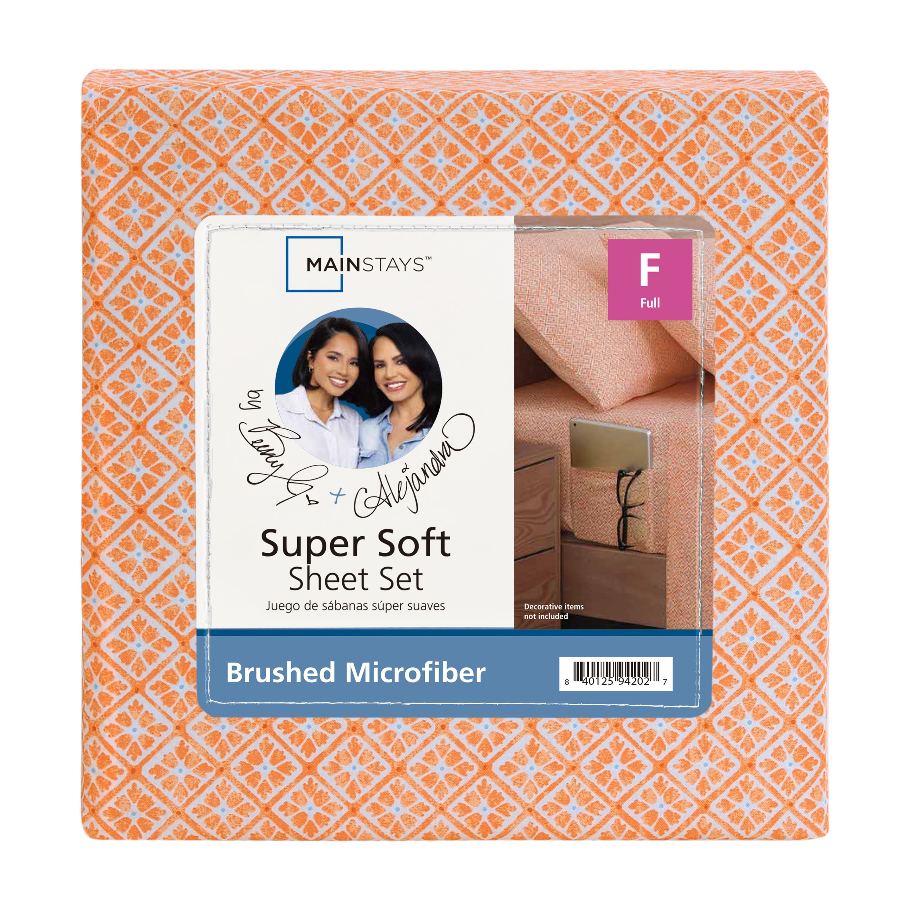 Mainstays by Becky G  & Alejandra 4 Piece Orange Warm Geo Super Soft Brushed Microfiber Bed Sheet Set  Full