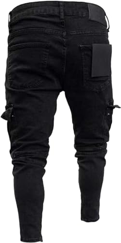 Maiyifu GJ Mens Slim Fit Stretch Biker Jeans Distressed Multi Pockets Denim Pants Fashion Skinny Tapered Leg Jeans Trousers