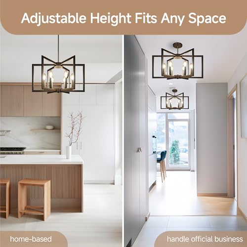 Modern Black Chandelier for Dining Room  Farmhouse Ceiling Light Fixture with Adjustable Height  Industrial Pendant Lights for Kitchen Island  Living Room  Foyer