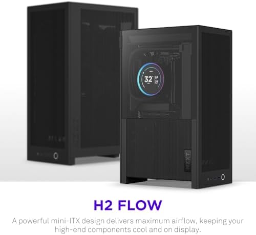 NZXT H2 Flow   Mini ITX 20 7L High Airflow PC Case   Includes 2 x 120mm Top Fans & PCIe 5 0 Riser Cable   331mm GPU   280mm Radiator   Black
