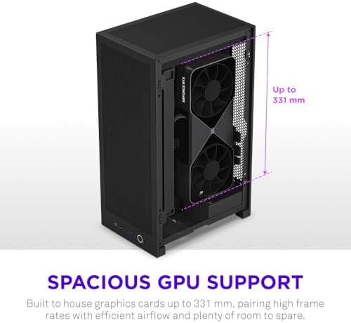 NZXT H2 Flow   Mini ITX 20 7L High Airflow PC Case   Includes 2 x 120mm Top Fans & PCIe 5 0 Riser Cable   331mm GPU   280mm Radiator   Black