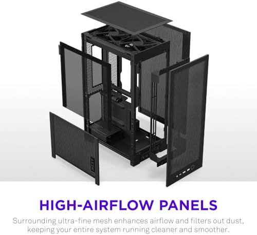 NZXT H2 Flow   Mini ITX 20 7L High Airflow PC Case   Includes 2 x 120mm Top Fans & PCIe 5 0 Riser Cable   331mm GPU   280mm Radiator   Black