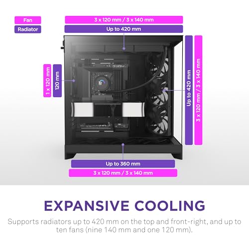 NZXT H9 Flow  2025    Large Dual Chamber ATX Mid Tower Airflow PC Case   Includes 3 x 140mm & 1 x 120mm Fans   420mm Radiator Support   Tempered Glass   Back Connect Ready   Black