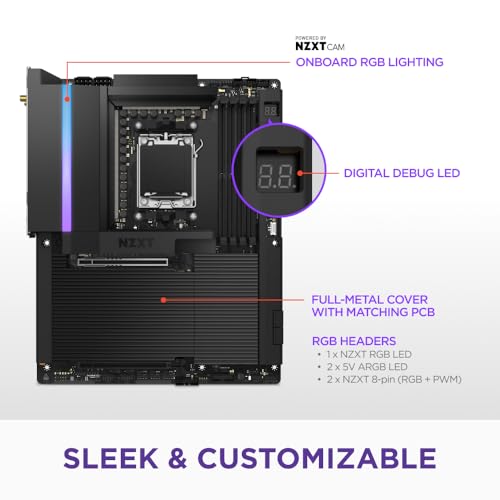 NZXT N9 X870E   AMD X870E AM5 ATX Gaming Motherboard for Ryzen 9000/8000/7000 20 2 1  DDR5  4X M 2  PCIe 5 0  Wi Fi 7  5GbE  USB 4   Full Metal Cover  M 2 Quick Release Latches   Black