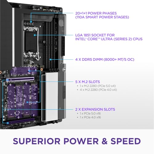 NZXT N9 Z890   Intel Z890 LGA 1851 ATX Gaming Motherboard for Core Ultra  Series 2    20 1 1  DDR5  5X M 2  PCIe 5 0  Wi Fi 7  5GbE  Thunderbolt 4   RGB  Full Metal Cover   Black