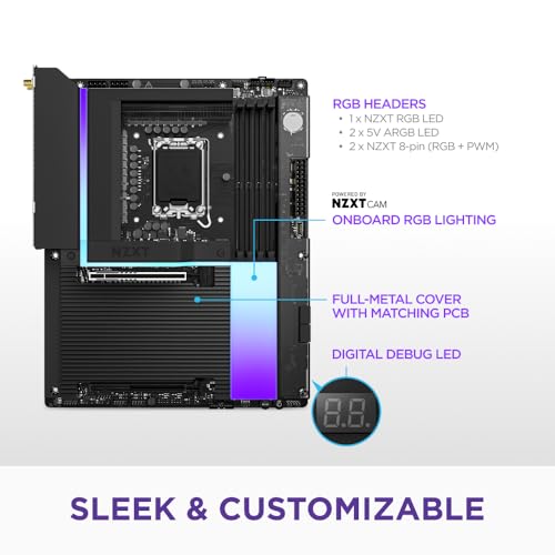 NZXT N9 Z890   Intel Z890 LGA 1851 ATX Gaming Motherboard for Core Ultra  Series 2    20 1 1  DDR5  5X M 2  PCIe 5 0  Wi Fi 7  5GbE  Thunderbolt 4   RGB  Full Metal Cover   Black