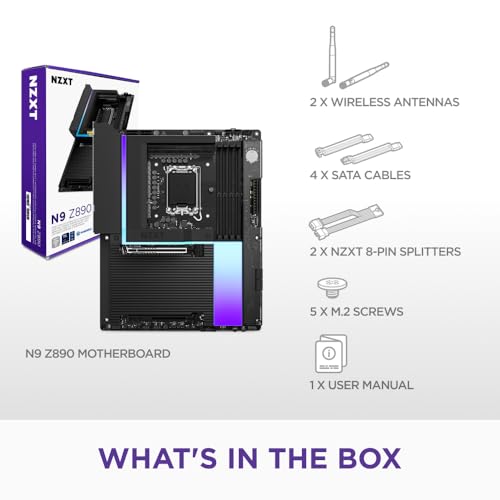 NZXT N9 Z890   Intel Z890 LGA 1851 ATX Gaming Motherboard for Core Ultra  Series 2    20 1 1  DDR5  5X M 2  PCIe 5 0  Wi Fi 7  5GbE  Thunderbolt 4   RGB  Full Metal Cover   Black