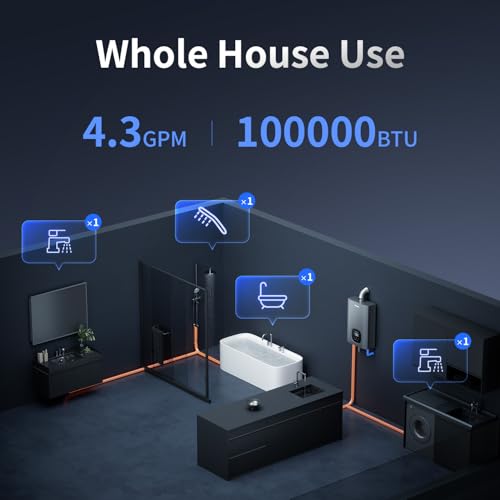 Natural Gas Tankless Water Heater with Vent Pipe  Indoor Max 4 3 GPM  100 000 BTU Instant Hot Water Heater