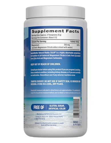 Natural Vitality Calm  Magnesium Supplement  Anti Stress Drink Mix Powder  Gluten Free  Vegan  & Non GMO  Original Unflavored  16 oz