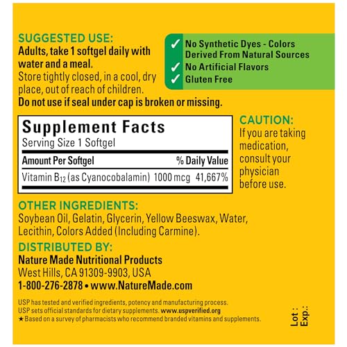 Nature Made Vitamin B12 1000 mcg  Dietary Supplement for Energy Metabolism Support  150 Softgels  150 Day Supply