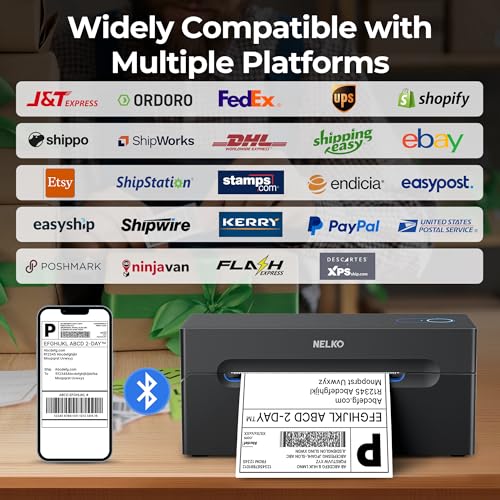 Nelko Bluetooth Thermal Shipping Label Printer  Wireless 4x6 Shipping Label Printer for Small Business  Support Android  iPhone and Windows  Widely Used for Amazon  Ebay  Shopify  Etsy  USPS