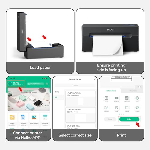 Nelko Bluetooth Thermal Shipping Label Printer  Wireless 4x6 Shipping Label Printer for Small Business  Support Android  iPhone and Windows  Widely Used for Amazon  Ebay  Shopify  Etsy  USPS