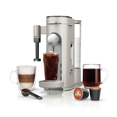 Ninja Pod & Grounds Specialty Single Serve Coffee Maker  K Cup Pod Compatible  Brews Grounds  Compact Design  Built In Milk Frother  56 oz  Reservoir  6 oz  Cup to 24 oz  Mug Sizes  Stone  PB051ST
