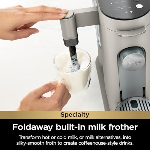 Ninja Pod & Grounds Specialty Single Serve Coffee Maker  K Cup Pod Compatible  Brews Grounds  Compact Design  Built In Milk Frother  56 oz  Reservoir  6 oz  Cup to 24 oz  Mug Sizes  Stone  PB051ST