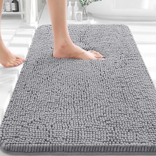 OLANLY Bathroom Rugs 30x20  Extra Soft Absorbent Chenille Bath Rugs  Rubber Backing Quick Dry  Machine Washable Bath Mats for Bathroom Floor  Tub and Shower  Home Decor Accessories  Grey
