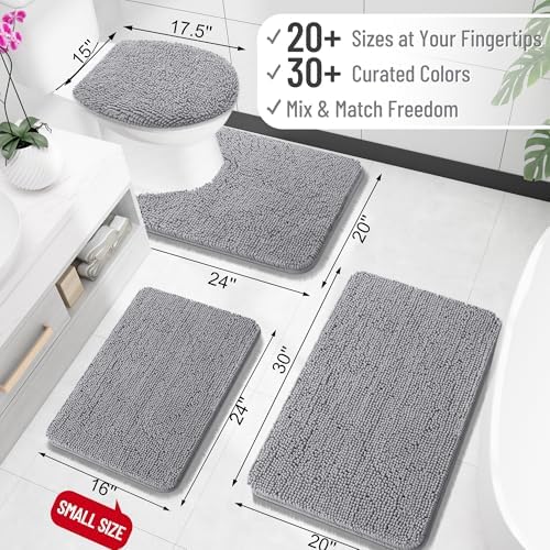 OLANLY Bathroom Rugs 30x20  Extra Soft Absorbent Chenille Bath Rugs  Rubber Backing Quick Dry  Machine Washable Bath Mats for Bathroom Floor  Tub and Shower  Home Decor Accessories  Grey