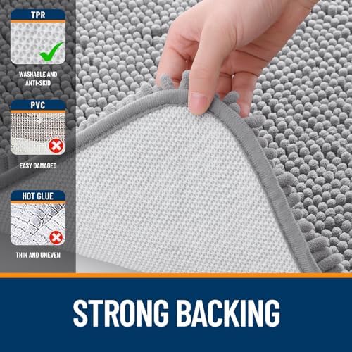 OLANLY Bathroom Rugs 30x20  Extra Soft Absorbent Chenille Bath Rugs  Rubber Backing Quick Dry  Machine Washable Bath Mats for Bathroom Floor  Tub and Shower  Home Decor Accessories  Grey