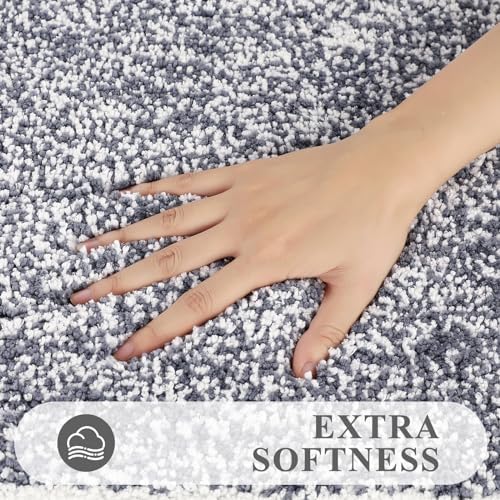 Pauwer Bathroom Rug Mat Set 3 Piece  Microfiber Shaggy Bath Set  Non Slip Ultra Soft Carpet Mats  Absorbent with U Shaped Toilet for Bathroom  Tub  Shower  Dark Grey