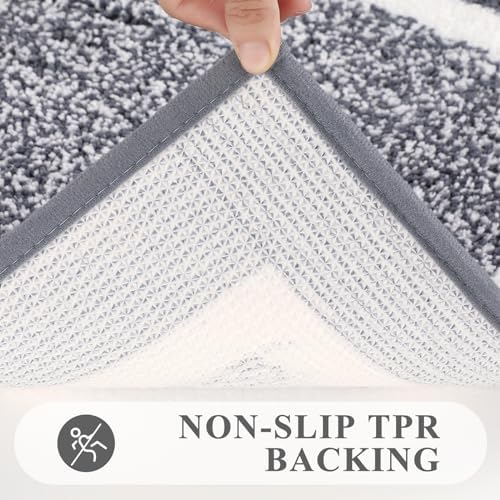 Pauwer Bathroom Rug Mat Set 3 Piece  Microfiber Shaggy Bath Set  Non Slip Ultra Soft Carpet Mats  Absorbent with U Shaped Toilet for Bathroom  Tub  Shower  Dark Grey