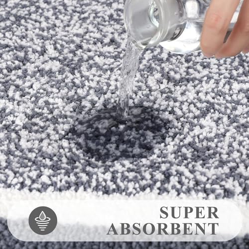 Pauwer Bathroom Rug Mat Set 3 Piece  Microfiber Shaggy Bath Set  Non Slip Ultra Soft Carpet Mats  Absorbent with U Shaped Toilet for Bathroom  Tub  Shower  Dark Grey