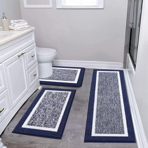 Pauwer Bathroom Rug Mat Set 3 Piece  Microfiber Shaggy Bath Set  Non Slip Ultra Soft Carpet Mats  Absorbent with U Shaped Toilet for Bathroom  Tub  Shower  Dark Grey