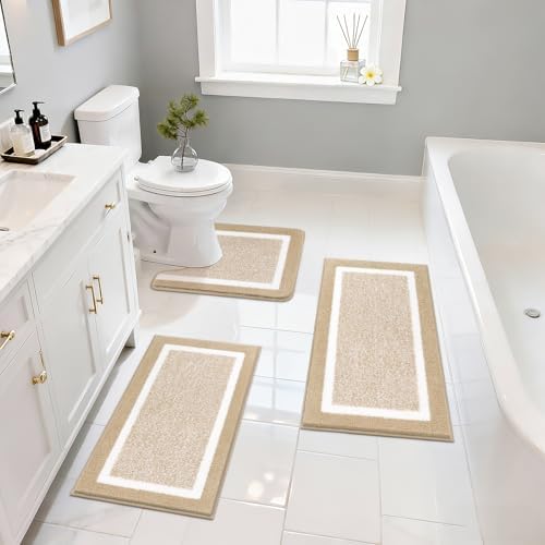 Pauwer Bathroom Rug Mat Set 3 Piece  Microfiber Shaggy Bath Set  Non Slip Ultra Soft Carpet Mats  Absorbent with U Shaped Toilet for Bathroom  Tub  Shower  Dark Grey