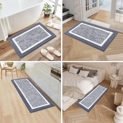 Pauwer Bathroom Rug Mat Set 3 Piece  Microfiber Shaggy Bath Set  Non Slip Ultra Soft Carpet Mats  Absorbent with U Shaped Toilet for Bathroom  Tub  Shower  Dark Grey