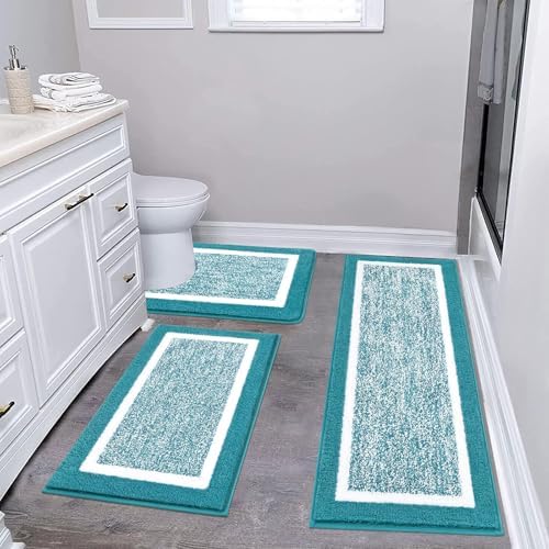 Pauwer Bathroom Rug Mat Set 3 Piece  Microfiber Shaggy Bath Set  Non Slip Ultra Soft Carpet Mats  Absorbent with U Shaped Toilet for Bathroom  Tub  Shower  Dark Grey