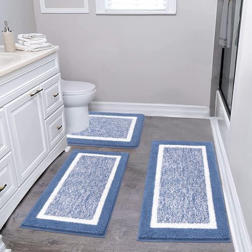 Pauwer Bathroom Rug Mat Set 3 Piece  Microfiber Shaggy Bath Set  Non Slip Ultra Soft Carpet Mats  Absorbent with U Shaped Toilet for Bathroom  Tub  Shower  Dark Grey