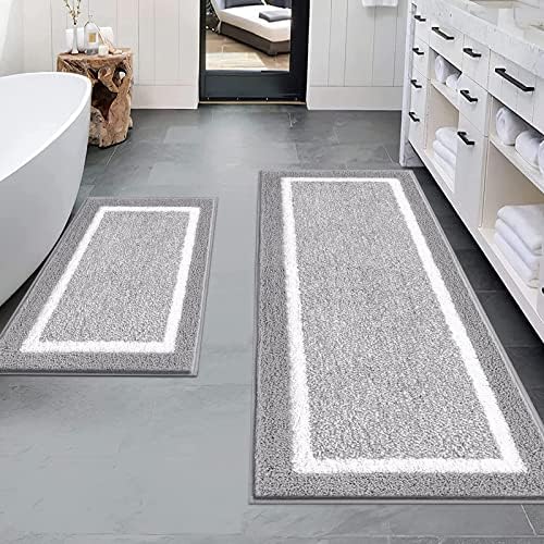 Pauwer Bathroom Rug Mat Set 3 Piece  Microfiber Shaggy Bath Set  Non Slip Ultra Soft Carpet Mats  Absorbent with U Shaped Toilet for Bathroom  Tub  Shower  Dark Grey