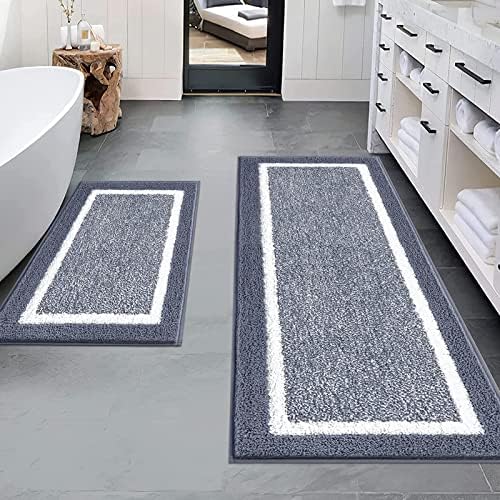 Pauwer Bathroom Rug Mat Set 3 Piece  Microfiber Shaggy Bath Set  Non Slip Ultra Soft Carpet Mats  Absorbent with U Shaped Toilet for Bathroom  Tub  Shower  Dark Grey