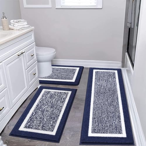 Pauwer Bathroom Rug Mat Set 3 Piece  Microfiber Shaggy Bath Set  Non Slip Ultra Soft Carpet Mats  Absorbent with U Shaped Toilet for Bathroom  Tub  Shower  Dark Grey
